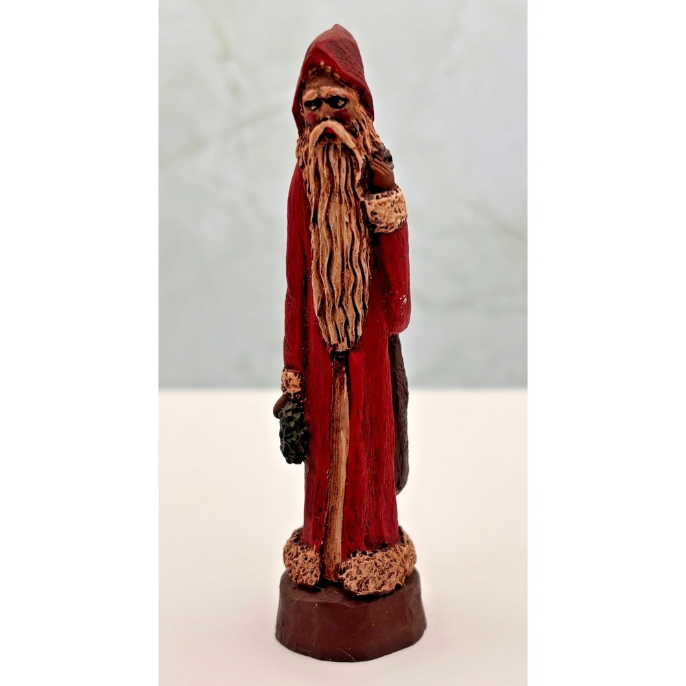 Folk Art Primitive Hooded Santa St.‎ Nicholas Figurine Signed JP 1997 Old World